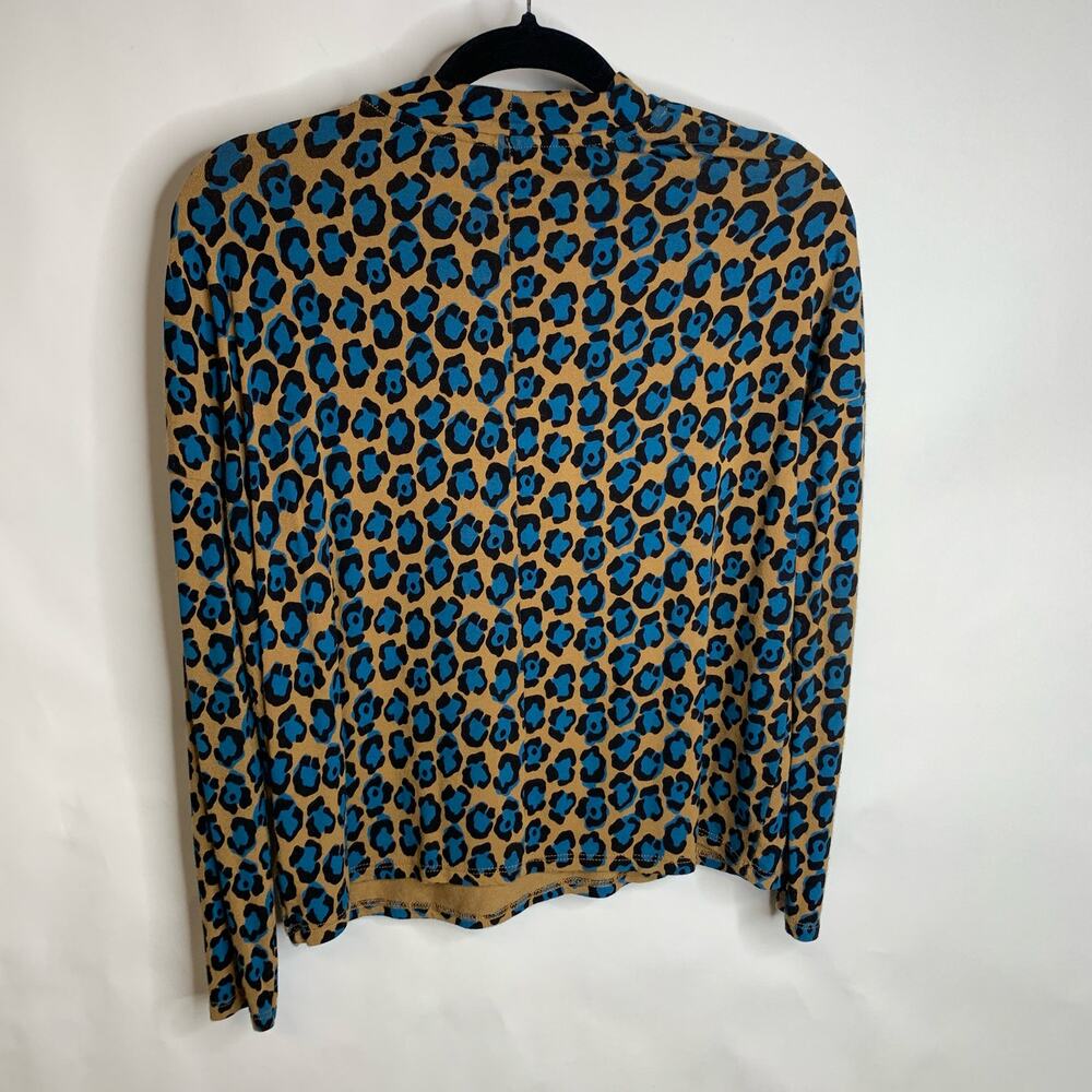 Topshop Cheetah Mock Neck Shirt Camel Black and Turquoise Sz 4 - Picture 6 of 8